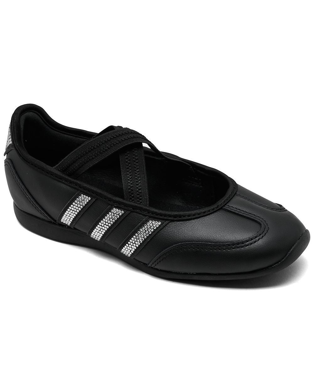 adidas классические кроссовки с камнями в стиле Мэри Джейн для больших девочек с полосатым верхом и Т-образным носком от Finish Line
