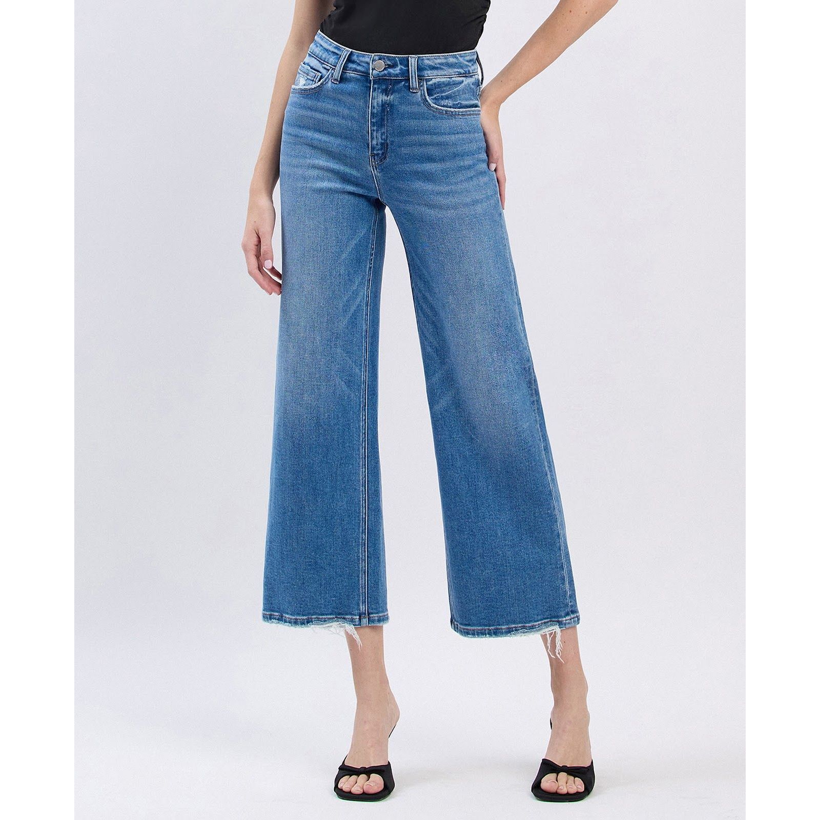 Flying Monkey Women's High Rise Crop Wide Leg Jeans