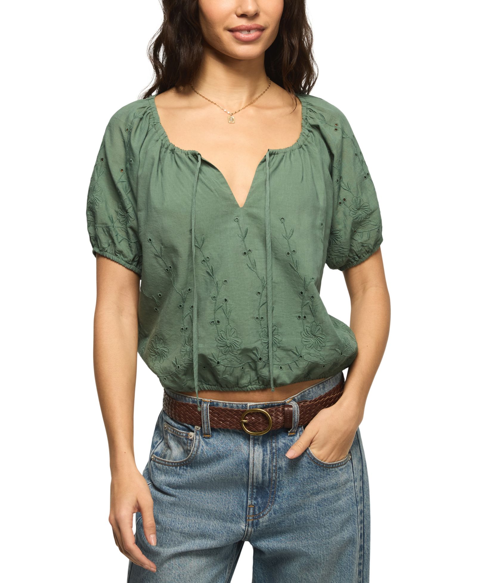 Lucky Brand Woman's Short-Sleeve Bubble Top