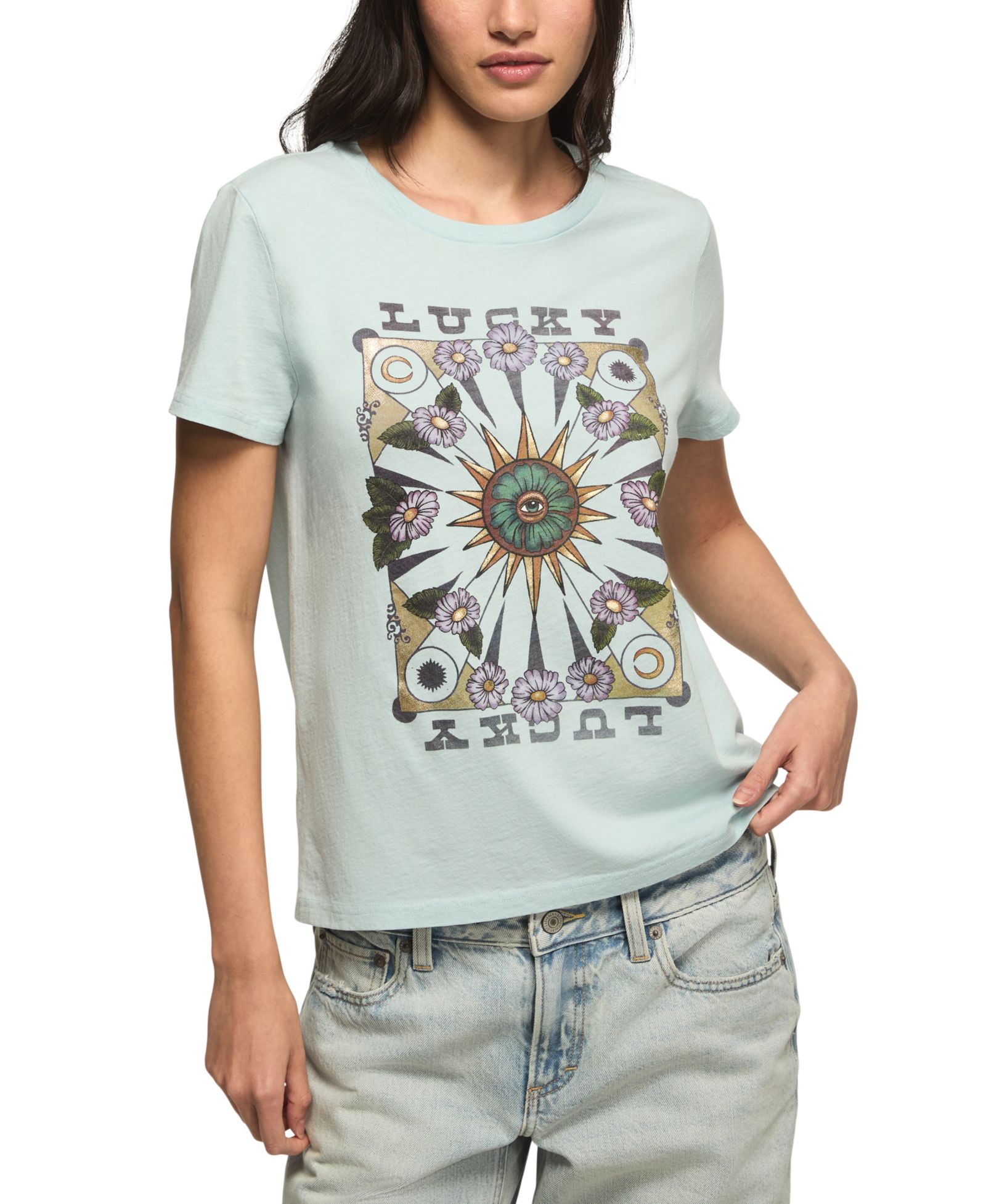 Lucky Brand Women's Floral Poster Printed Classic Fit Crew Neck T-Shirt