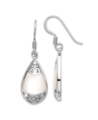 Curata Jewelry 925 Sterling Silver Rhodium Plated Teardrop Mother of Pearl Filigree Boho Hook Earrings 33x11mm 33.3x10.45mm Wide Stud Earring