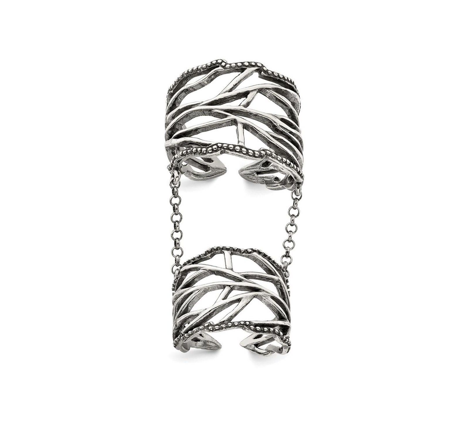 Curata Jewelry 925 Sterling Silver Solid Textured Polished Oxidized Full Finger Boho Adjustable Ring Ring