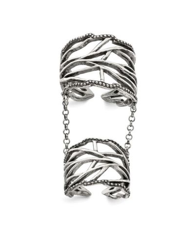 Curata Jewelry 925 Sterling Silver Solid Textured Polished Oxidized Full Finger Boho Adjustable Ring Ring