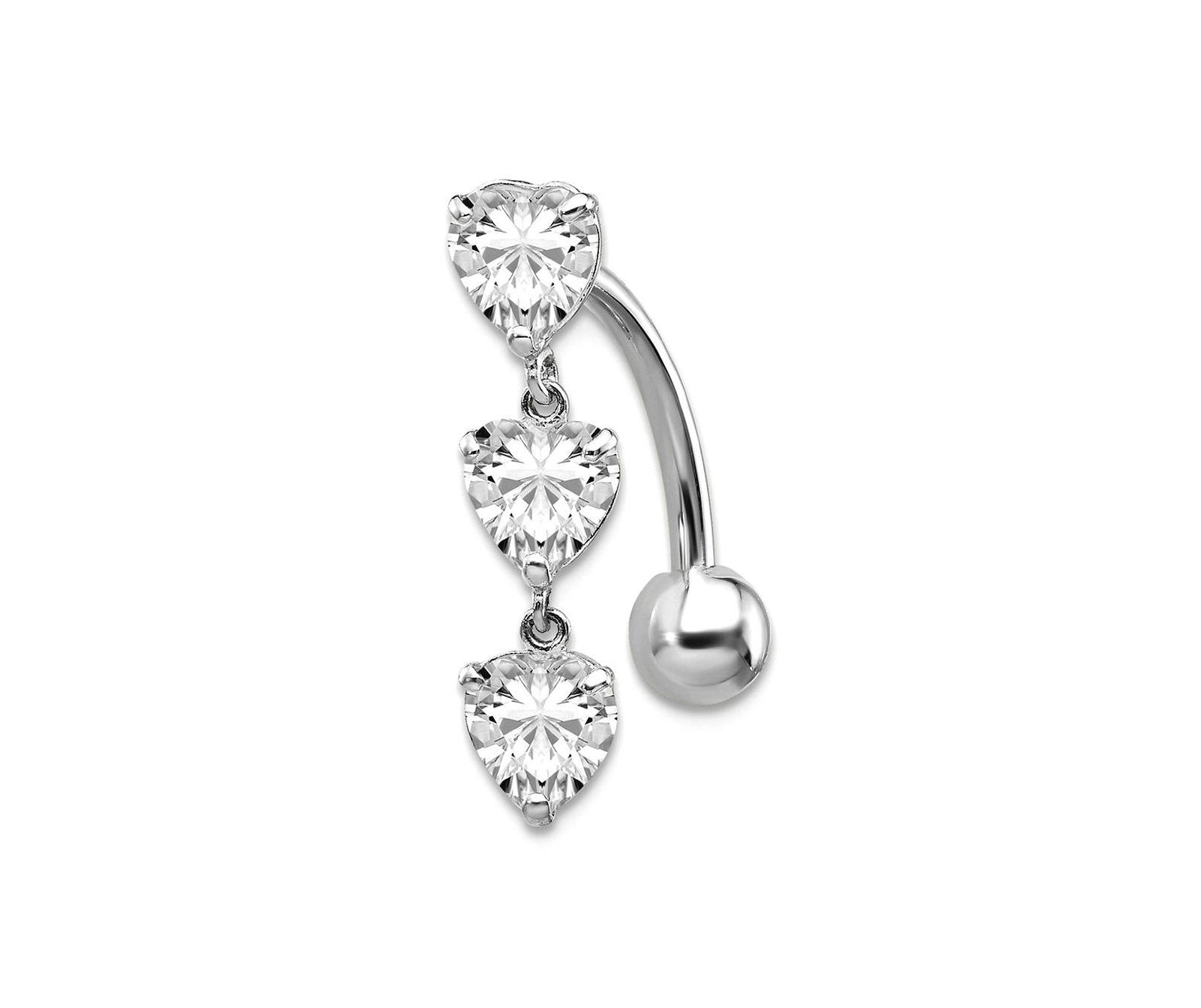 Curata Jewelry Solid 10k Gold 14g 5mm Triple Love Heart Cubic Zirconia Belly Ring Dangle Body Piercing Ring