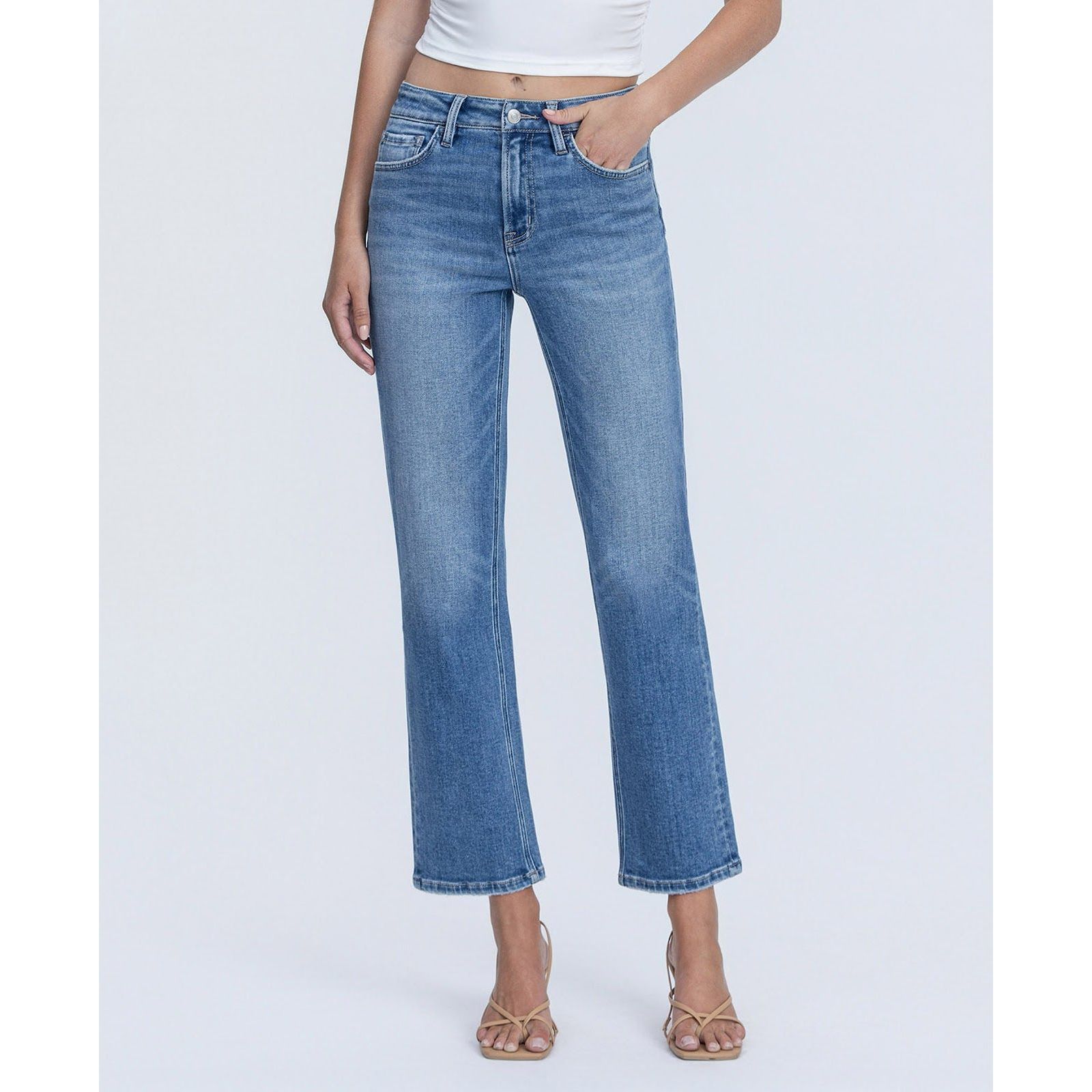 Flying Monkey Женские High Rise Back Distressed Hem Ankle Straight Jeans