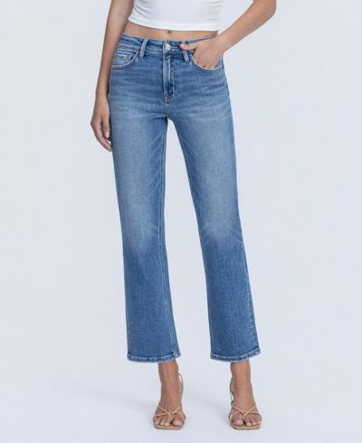 Flying Monkey Женские High Rise Back Distressed Hem Ankle Straight Jeans