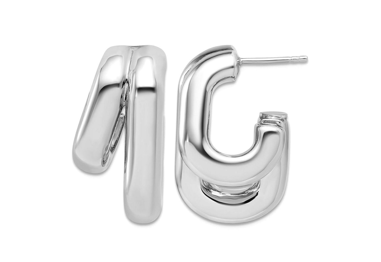 Серьги-кольца Curata Jewelry 925 Sterling Silver Italian Double Squared J Hoop 25x16mm