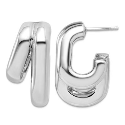 Серьги-кольца Curata Jewelry 925 Sterling Silver Italian Double Squared J Hoop 25x16mm