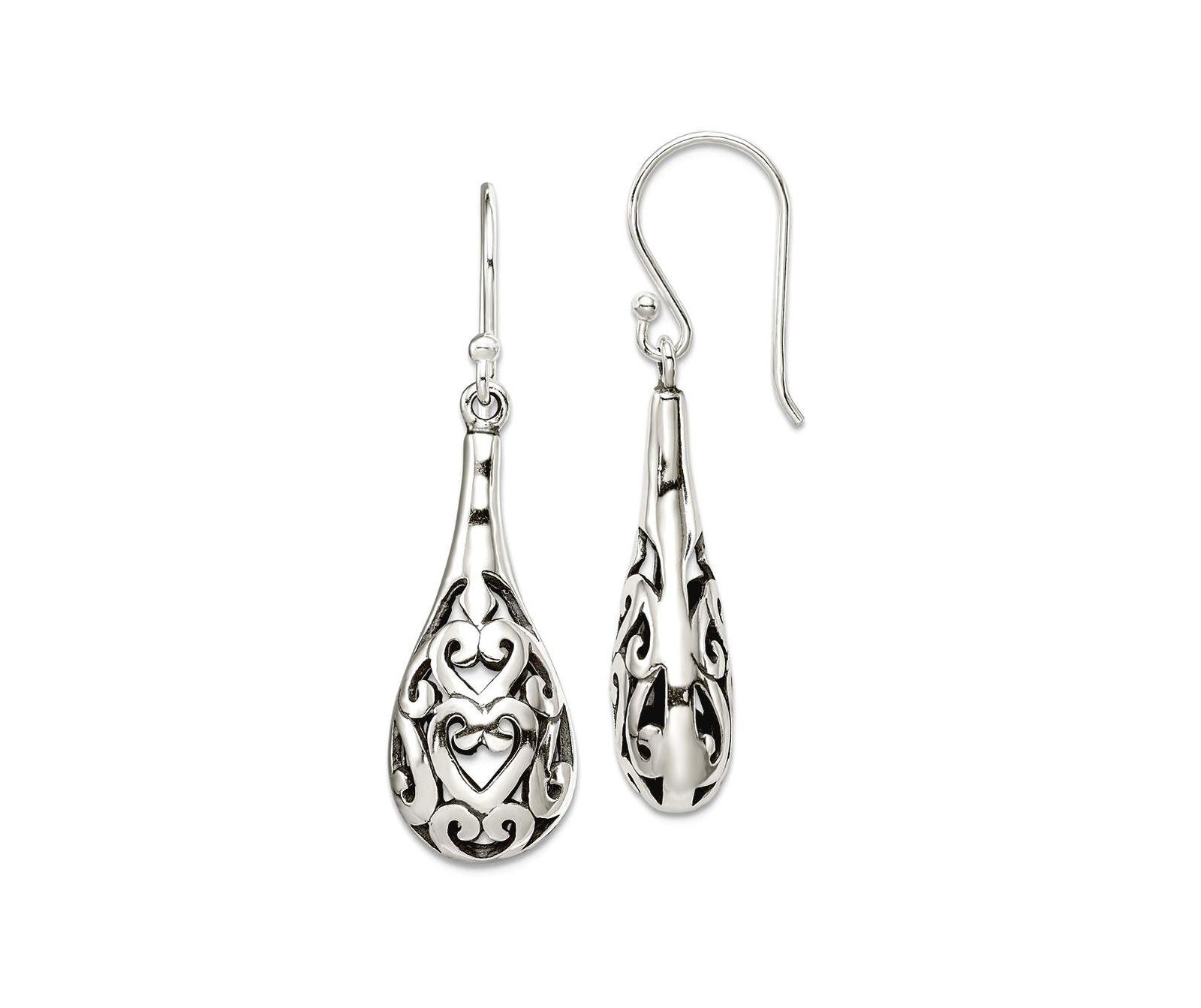 Серьги Curata Jewelry 925 Sterling Silver Shepherd hook Oxidized Rhodium Plated Antiqued Teardrop Boho Hook 41x11mm