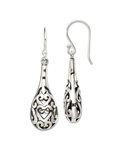 Серьги Curata Jewelry 925 Sterling Silver Shepherd hook Oxidized Rhodium Plated Antiqued Teardrop Boho Hook 41x11mm