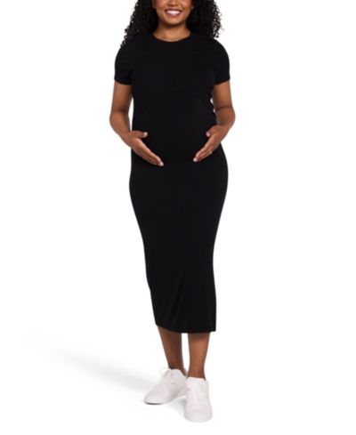 Motherhood Maternity Women's Motherhood Crew Neck Short Sleeve Nursing Midi Dress