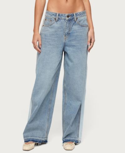 Edikted Women's Cailin Contrast Panel Low Rise Baggy Jeans