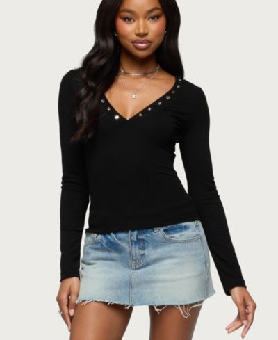 Edikted Women's Rossie Stud and Button Top