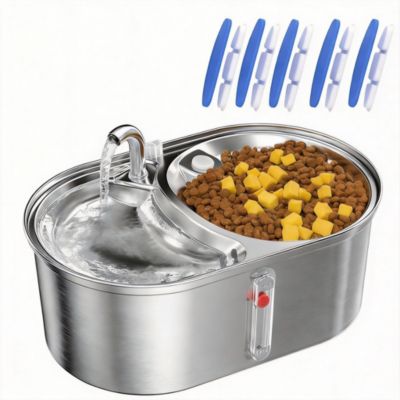 ARONKL 3L Stainless Steel Cat Water Fountain Dual Bowl for 2 Cats