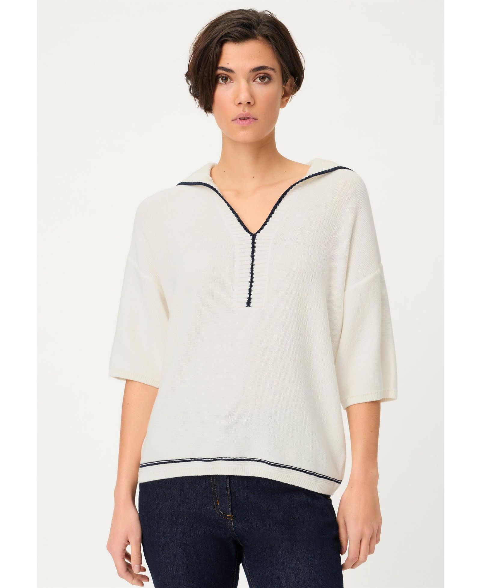 Olsen Women's Split-Neck Polo Sweater