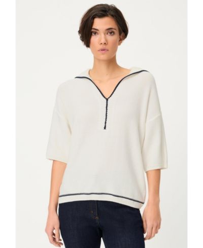 Olsen Women's Split-Neck Polo Sweater