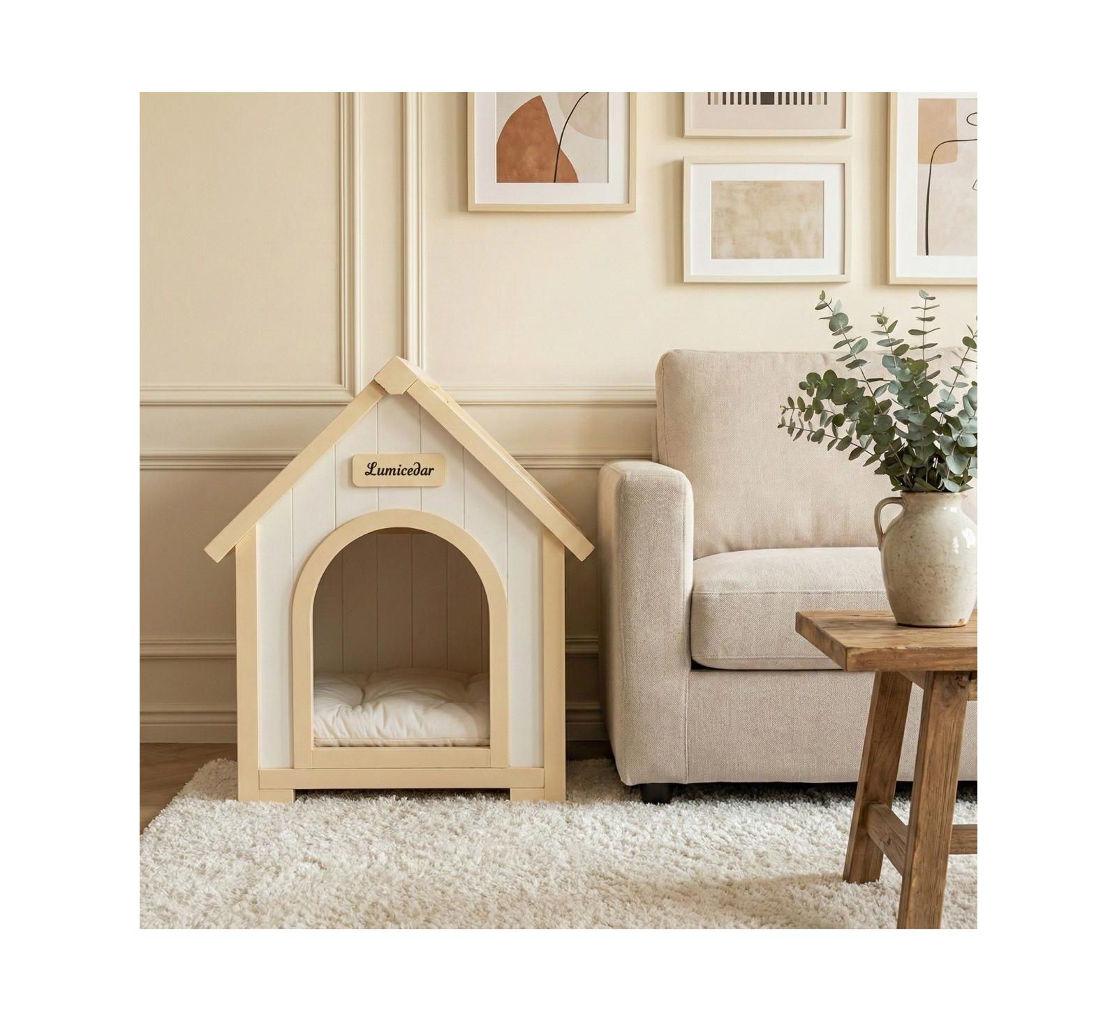 6thdruple Solid Cedar Indoor Pet House with Cushion