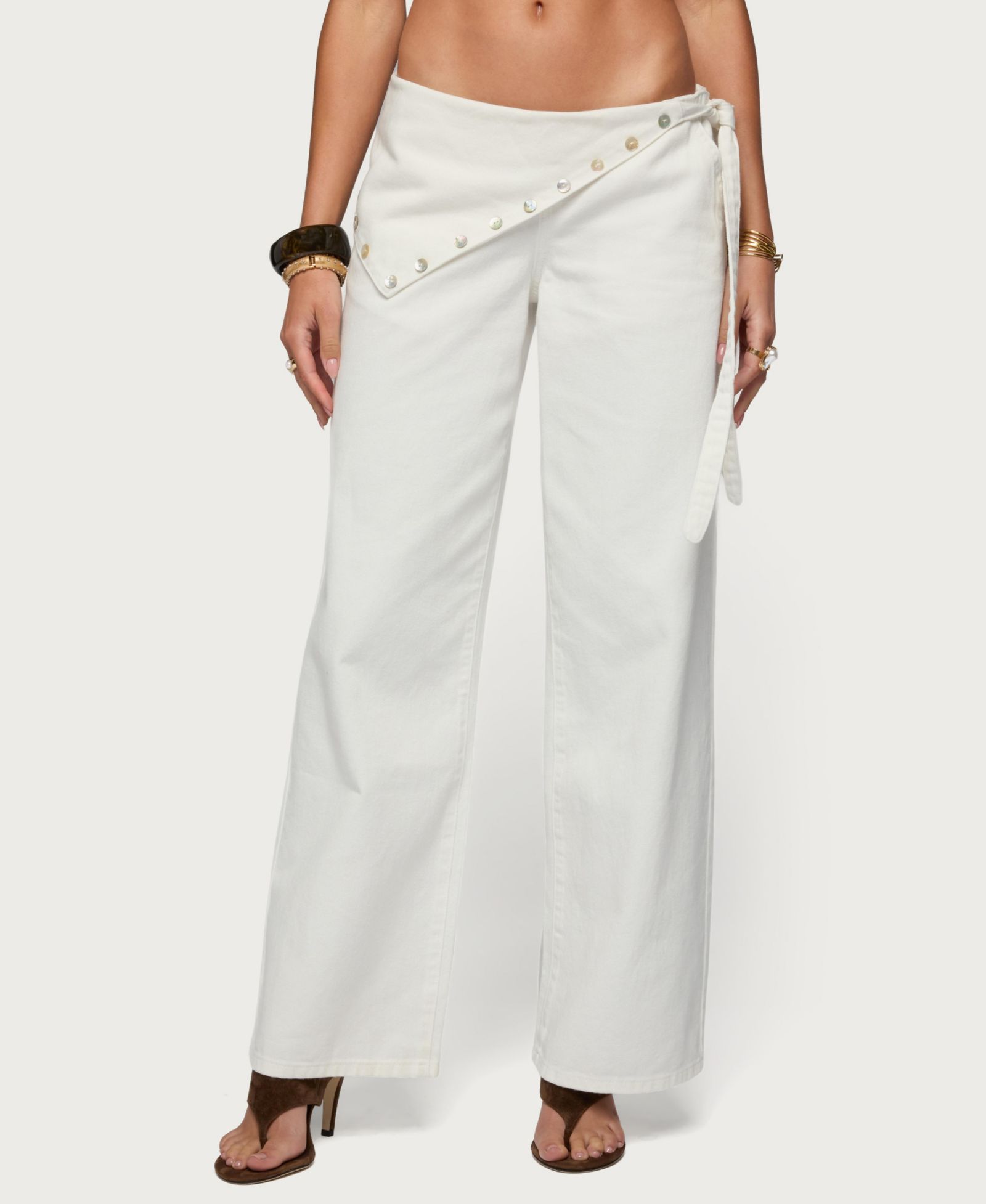 Edikted Женские Button Foldover Low Rise Baggy Jeans