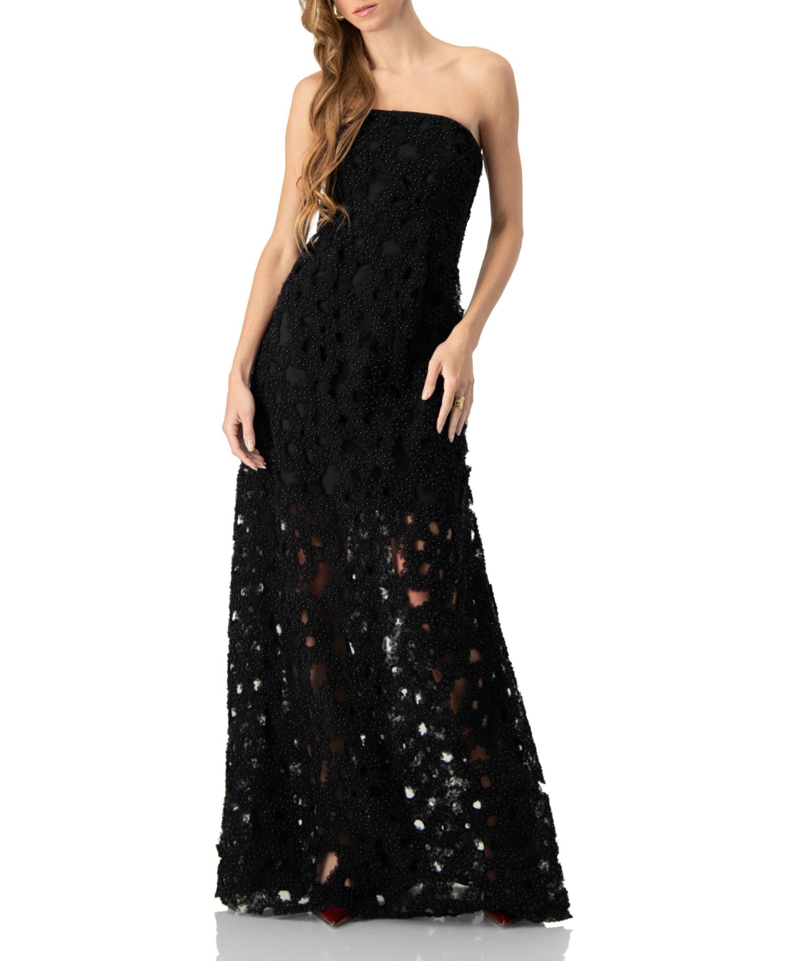 Ivonne Women's Strapless Pearl Embellished Gown