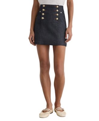 REISS Women's Skylar Button Detail Denim Mini Skirts