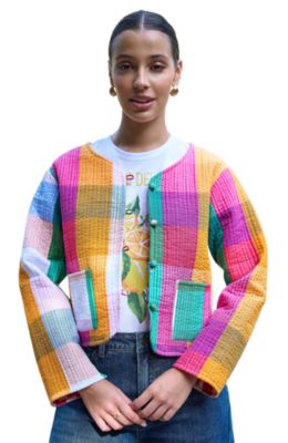 Yumi Women's Collar Reversible Cotton Quilted Jacket