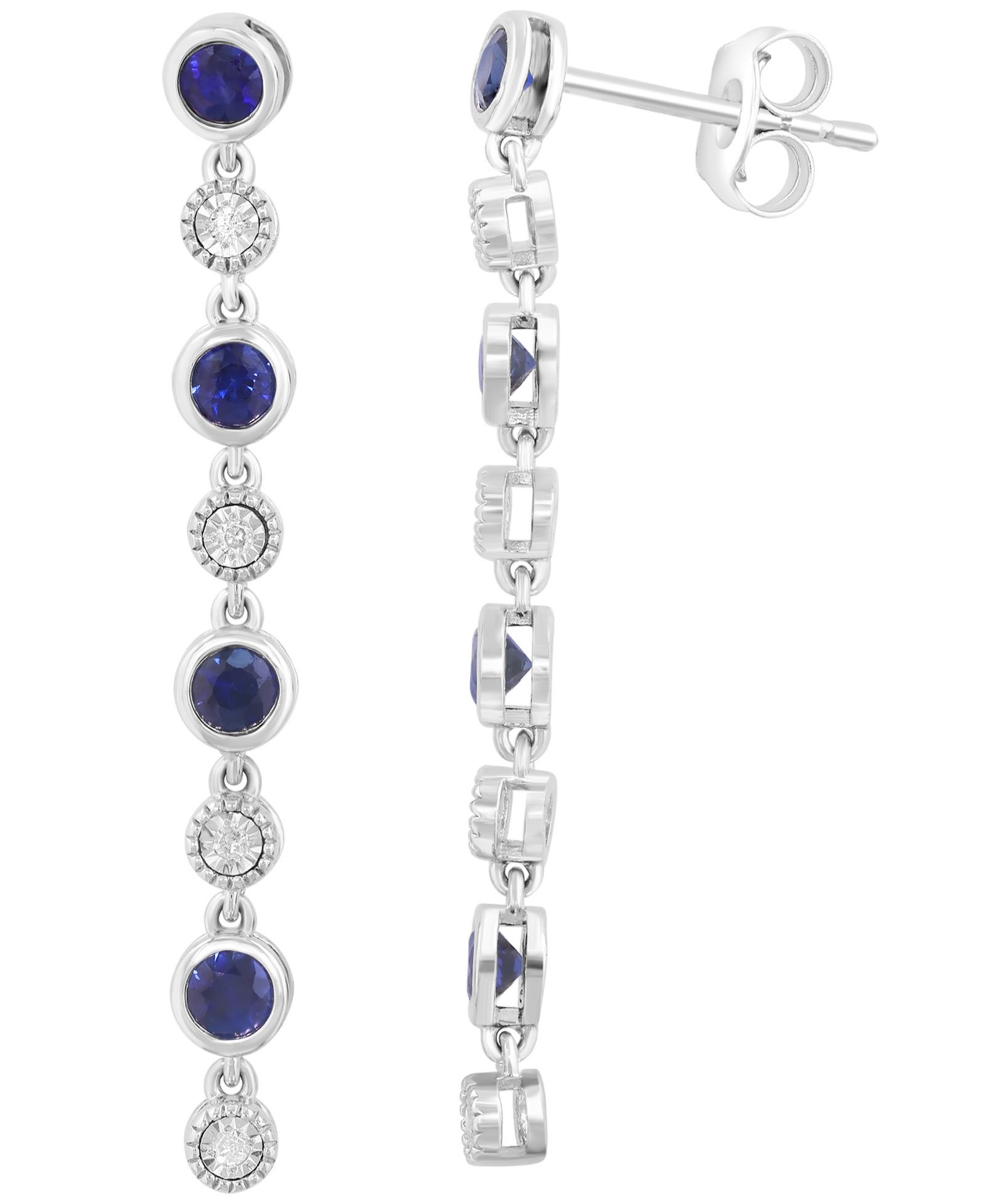 Серьги-подвески EFFY Collection Sapphire (7/8 ct. t.w.) & Diamond (1/20 ct. t.w.) из стерлингового серебра