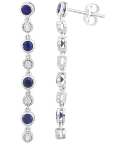 Серьги-подвески EFFY Collection Sapphire (7/8 ct. t.w.) & Diamond (1/20 ct. t.w.) из стерлингового серебра