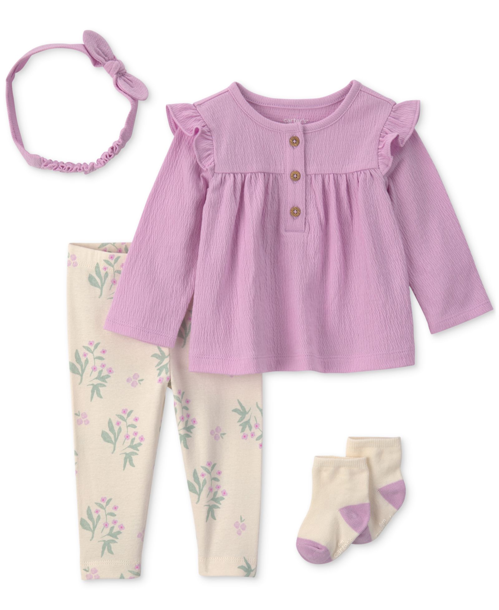 Комплект Carter's Baby Girls' Long-Sleeve Top, Pant, Headband and Socks, 4-Piece Set