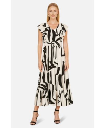 Yumi Women's Abstract Print Viscose Midi Dress