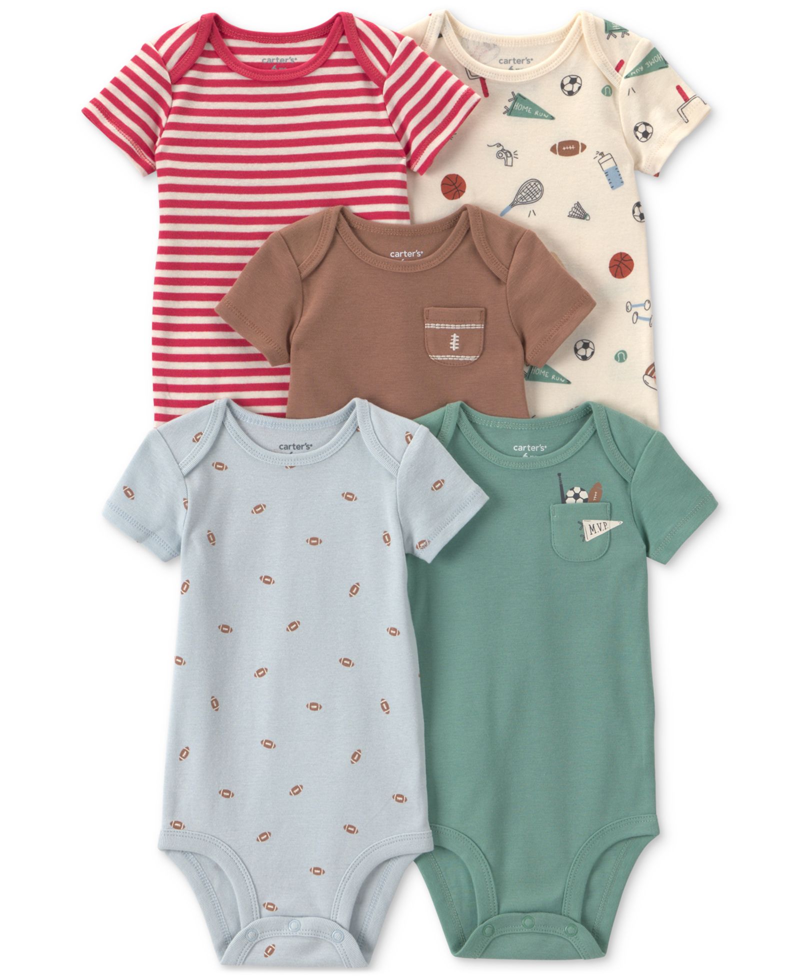 Комплект боди Carter's Baby Boys' Football Print, 5 шт.