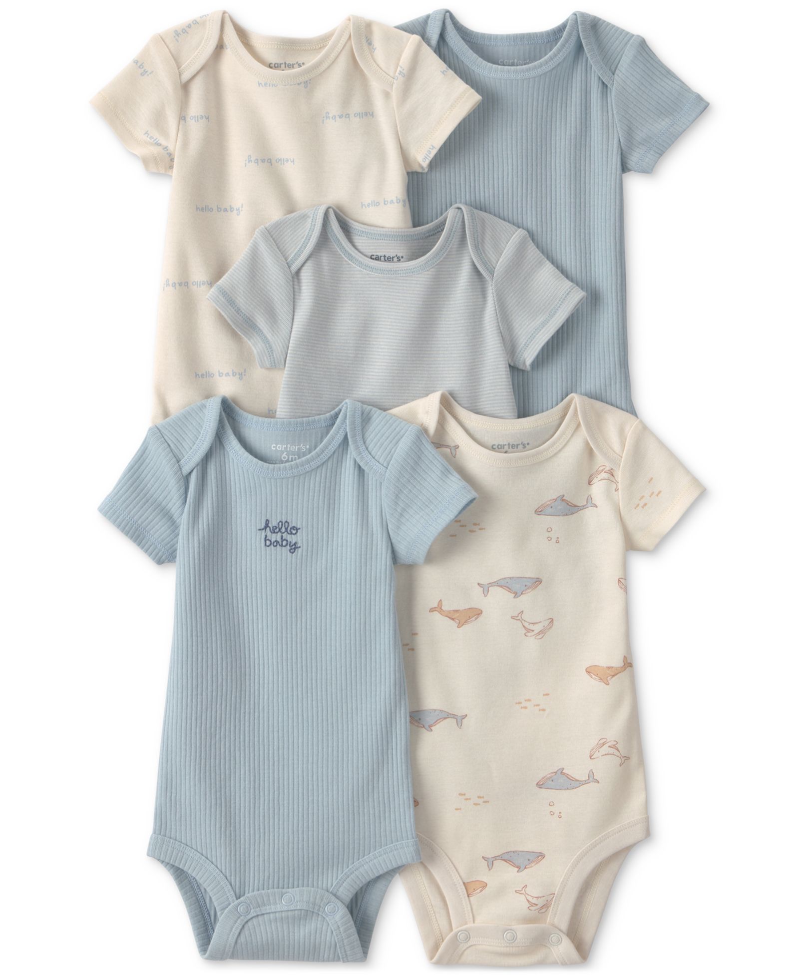 Carter's Baby Boys' Whale Print Short-Sleeve Bodysuits, 5-Pack