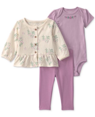 Детский комплект Carter's Floral Layering Bodysuit, Cardigan and Pants, 3-Piece Set