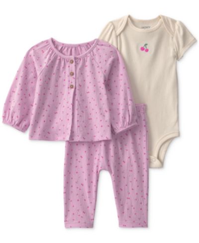 Carter's Baby Girls' Cherry Layering Bodysuit, Cardigan and Pants, 3-Piece Set