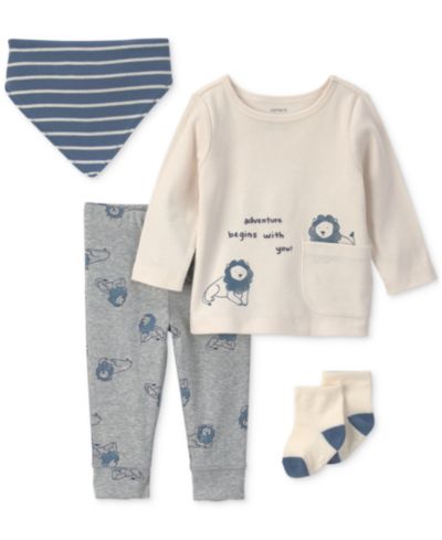Carter's Baby Boys' Long-Sleeve Top, Pant, Bandana and Socks, 4-Piece Set
