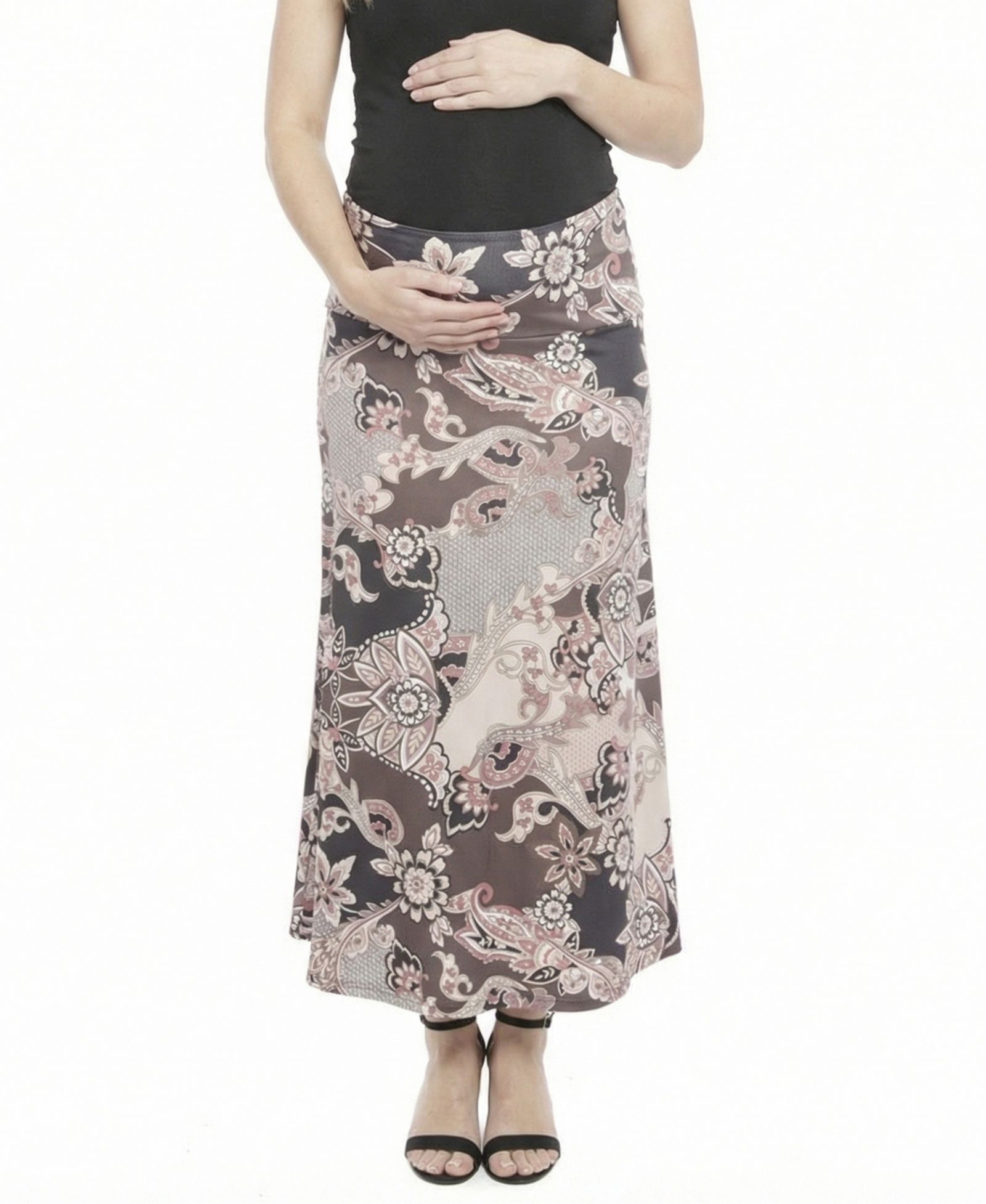 24seven Comfort Apparel Women's and Plus Size Maternity A-Line Maxi Skirt