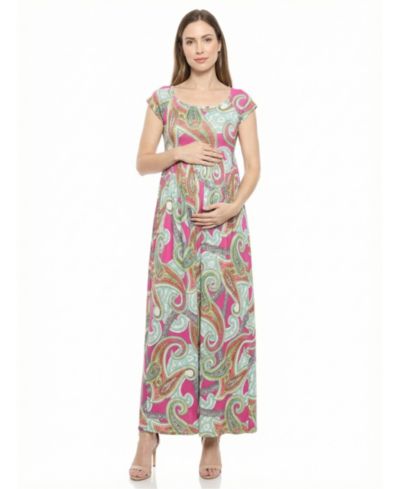 24seven Comfort Apparel Women's and Plus Size Maternity Square Neck Maxi Dress