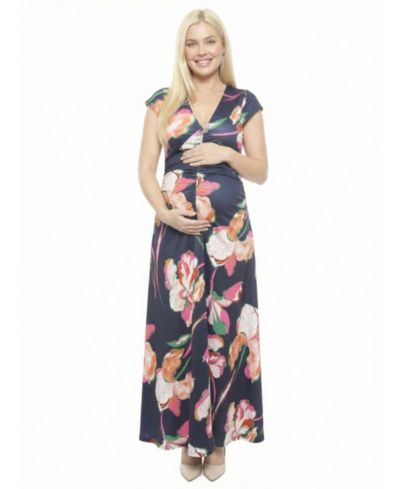24seven Comfort Apparel Women's and Plus Size Maternity V-Neck Maxi Dress