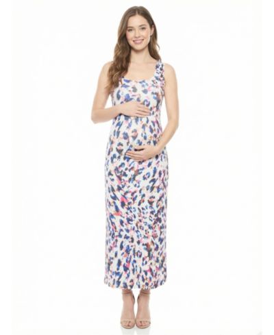 24seven Comfort Apparel Women's Maternity Scoop Neck Maxi Dress