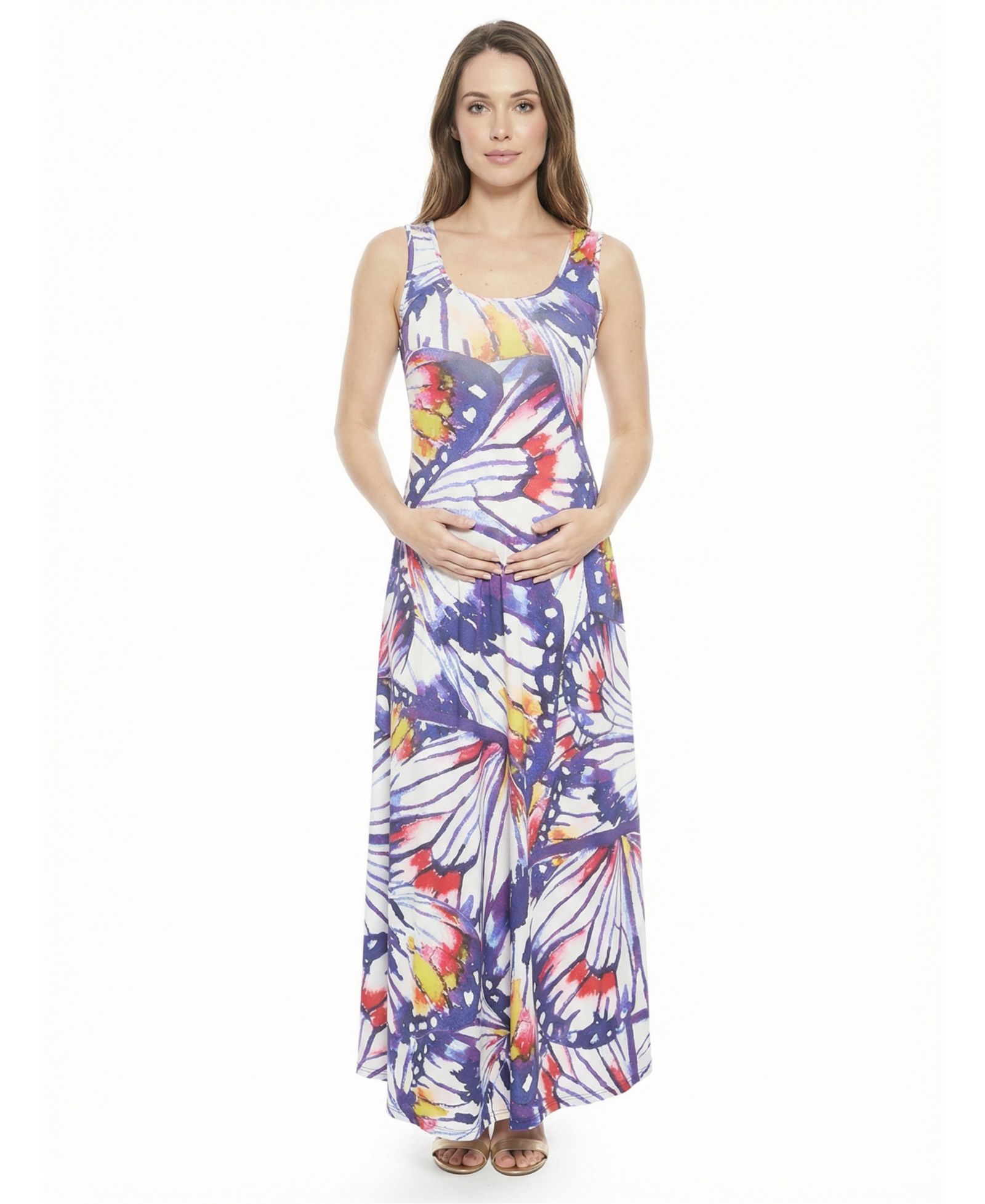 24seven Comfort Apparel Женский Plus Size Maternity Scoop Neck Maxi Dress