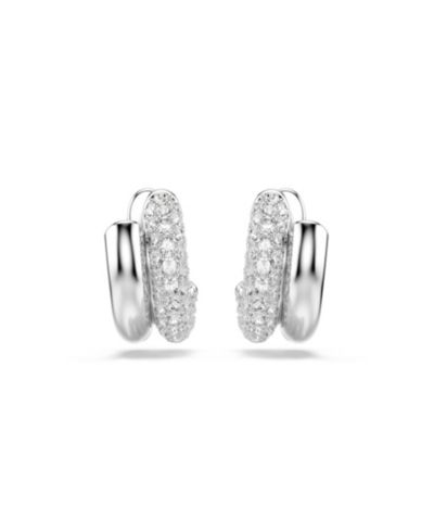 Swarovski Rhodium-Plated Gleaming Tubular Huggie Earrings