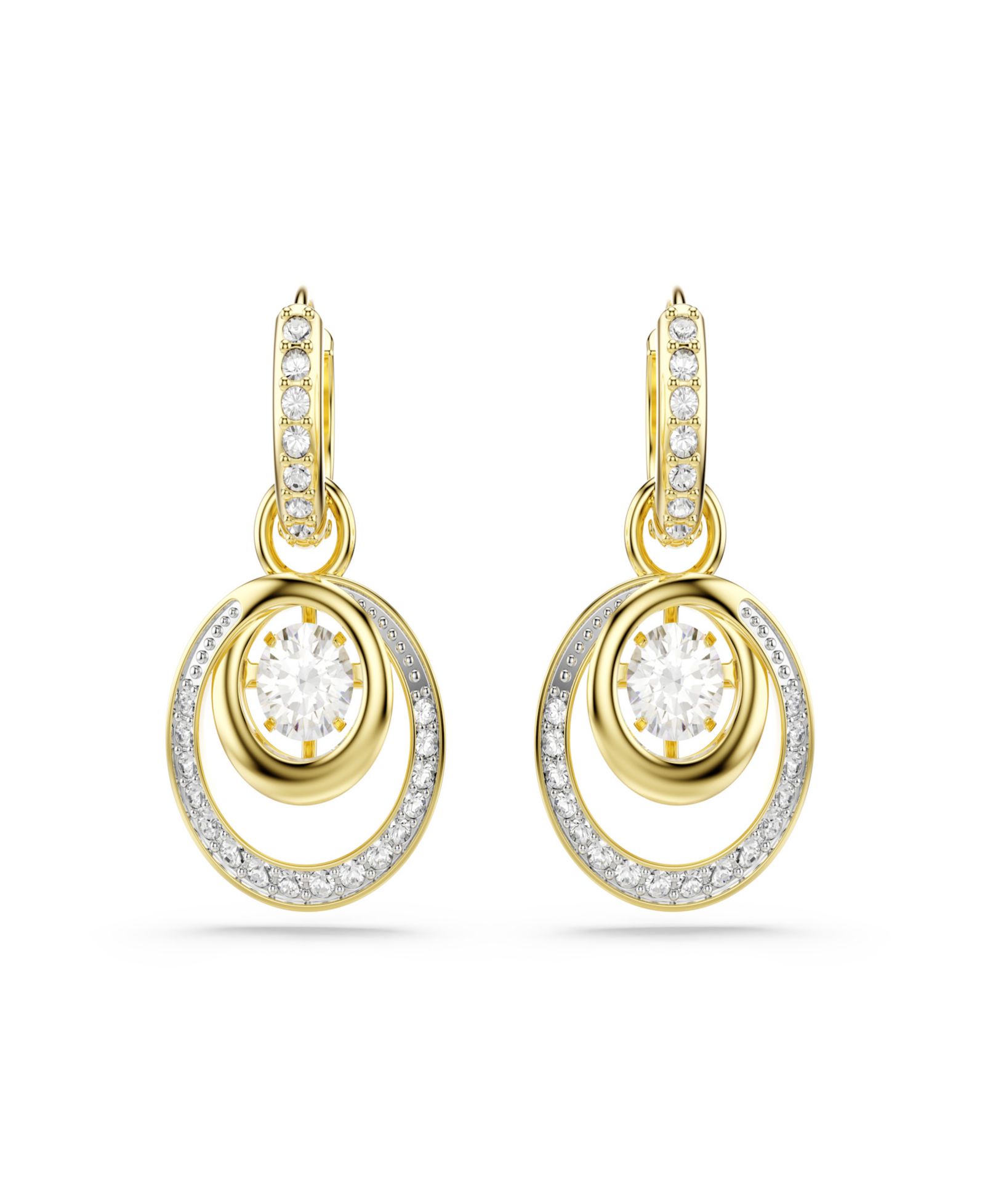 Серьги-кольца Swarovski, золотое напыление, mini pave