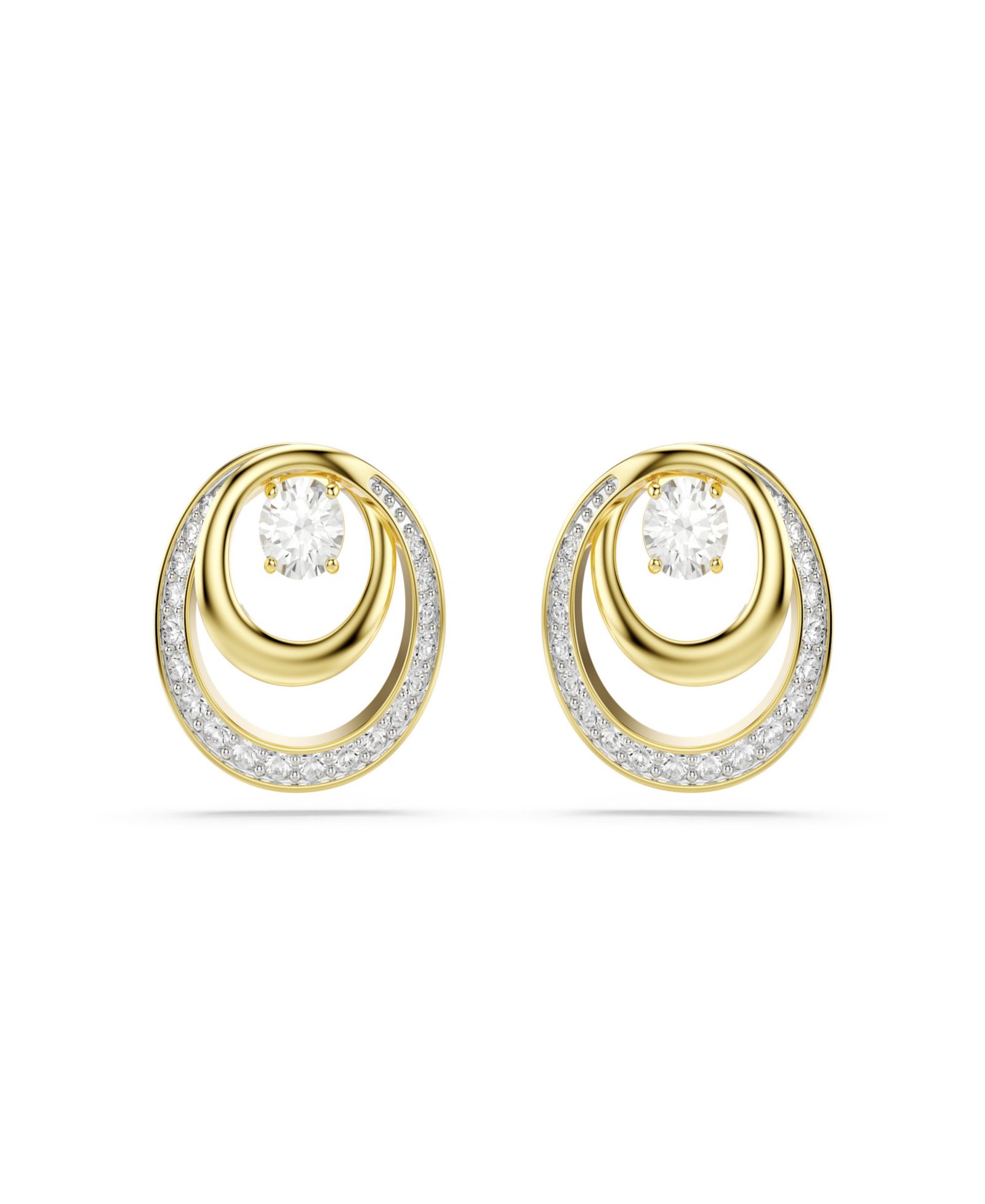 Swarovski Gold-Tone Plated Glittering Pave Stud Earrings