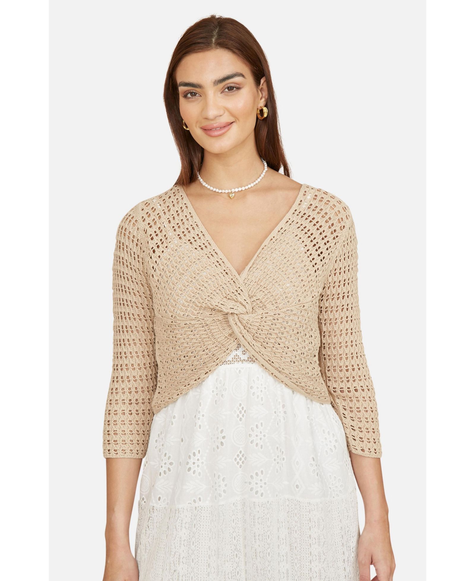 Yumi Women's Crochet Cotton Twisted Bolero Sweater