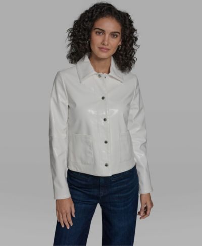 KARL LAGERFELD PARIS Women's Short Faux Patent Leather Jacket