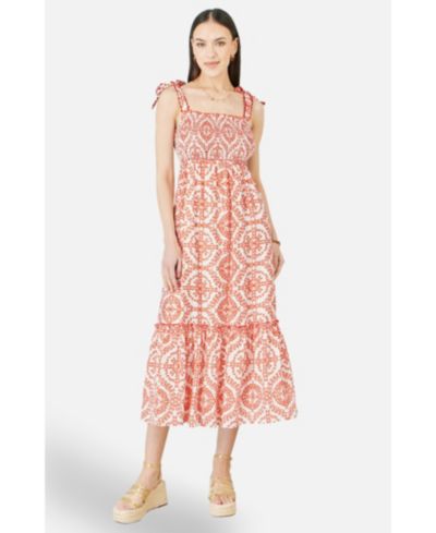 Женское миди платье Yumi Viscose Ruched Tie Strap Sun Dress