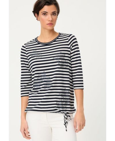 Женская футболка Olsen Striped with Sequin Floral Embellishment