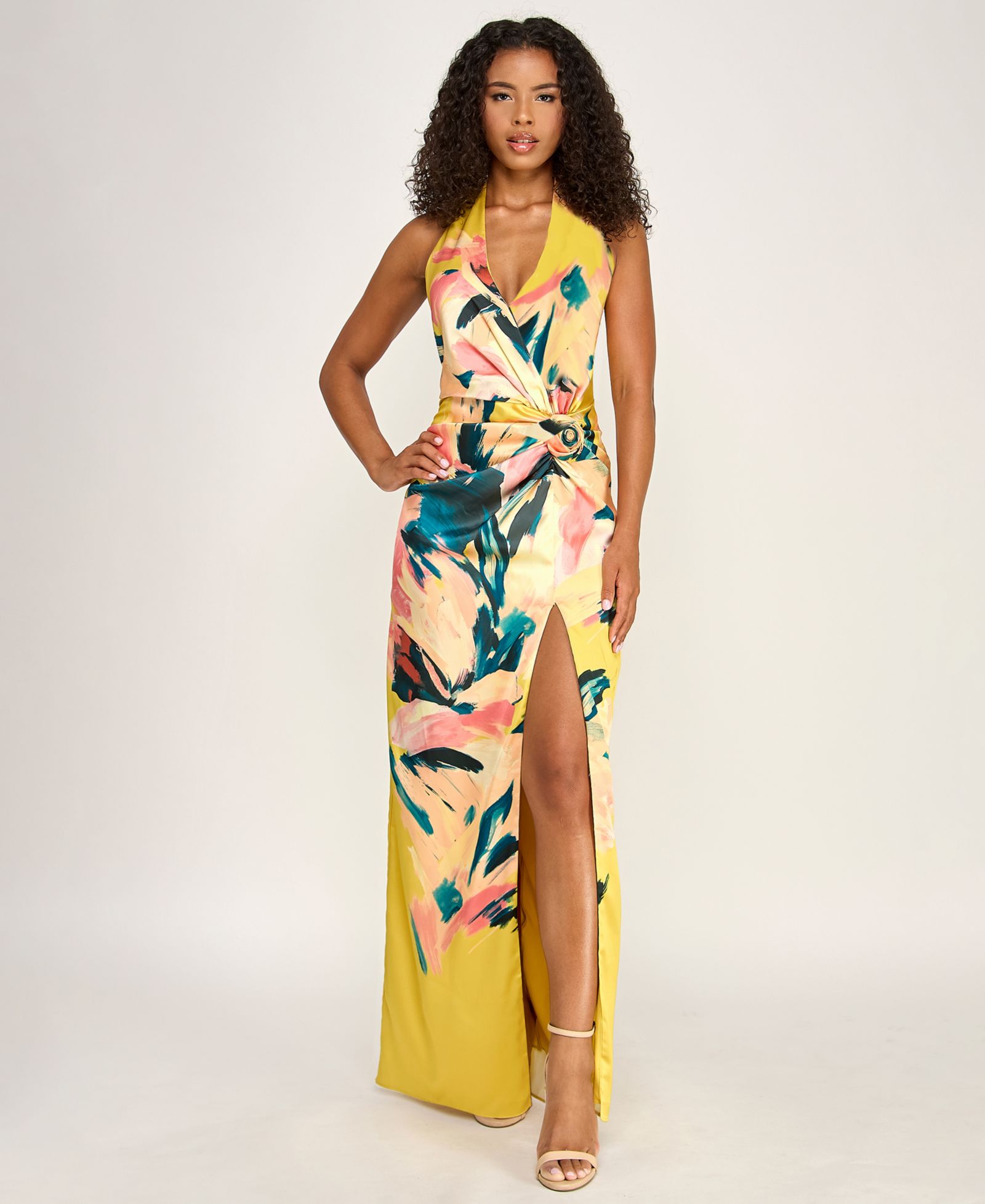 SENI & CADE Women's Plunge V-Neck Printed Gown