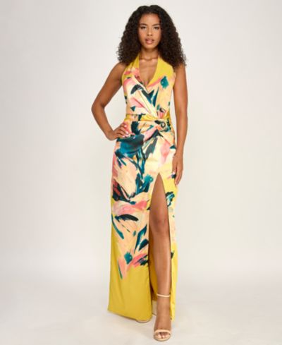 SENI & CADE Women's Plunge V-Neck Printed Gown