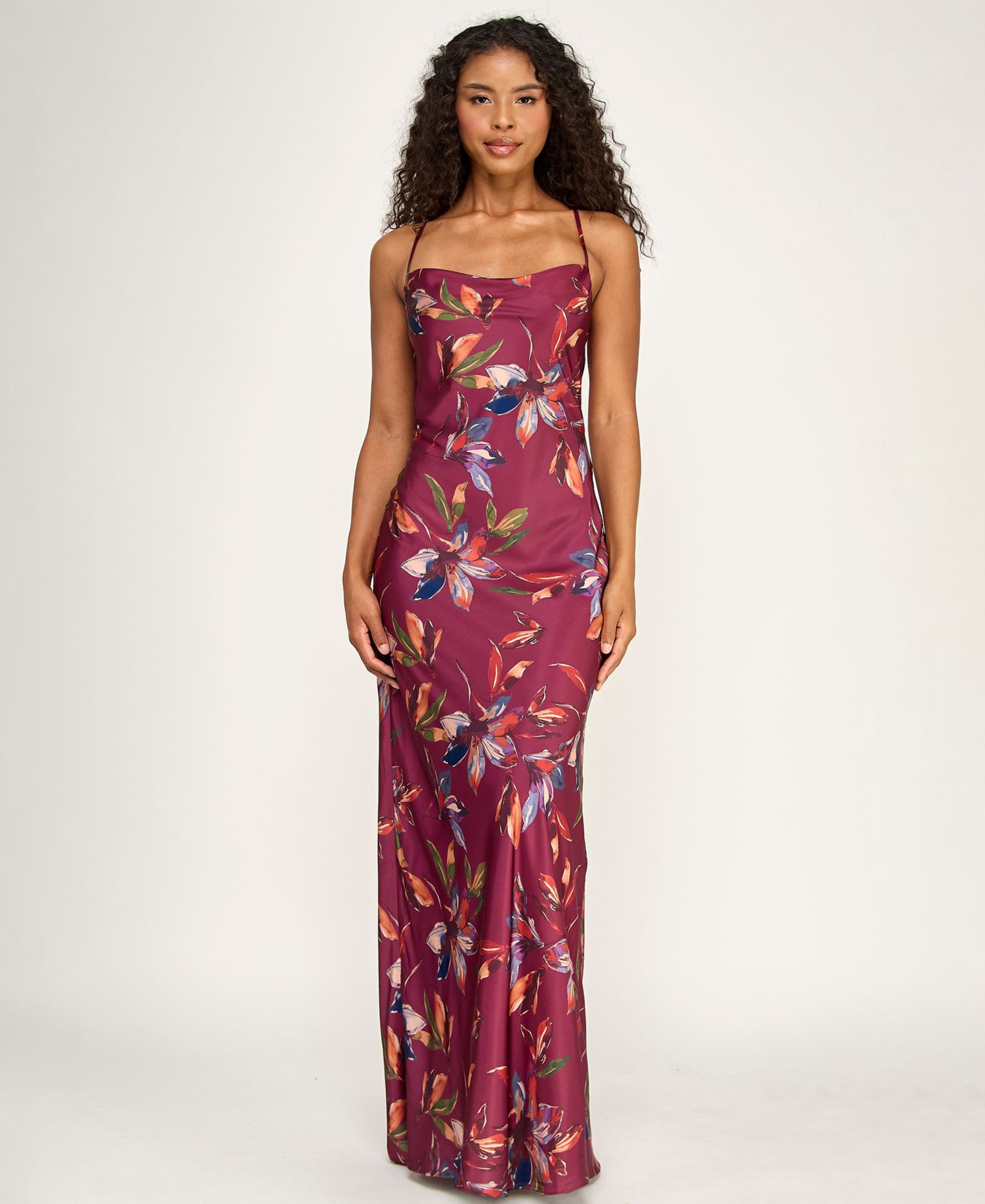 SENI & CADE Juniors' Cowl Neck Patterned Dress with Draped Back