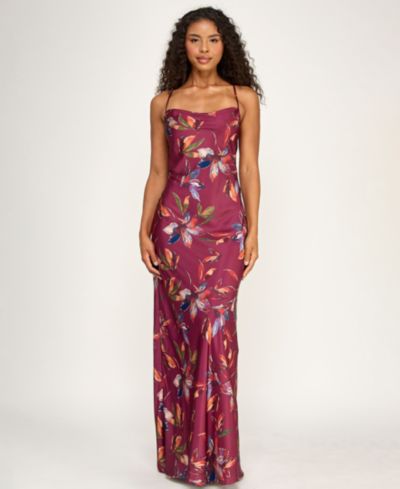 SENI & CADE Juniors' Cowl Neck Patterned Dress with Draped Back